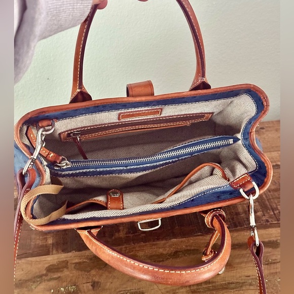 Dooney & Bourke Ostrich Embossed Leather Bag With Crossbody Strap Blue - Picture 7 of 10